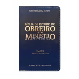 Bblia Do Obreiro e Do Ministro Pentecostal ARC C/ Harpa Capa Pu Azul
