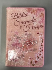 Bblia  Sagrada e Harpa -Hipergigante Plus Hdo- Floral Rosa