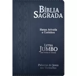 Bblia letra Jumbo Capa Pu Luxo C/ Harpa Arabesco Azul